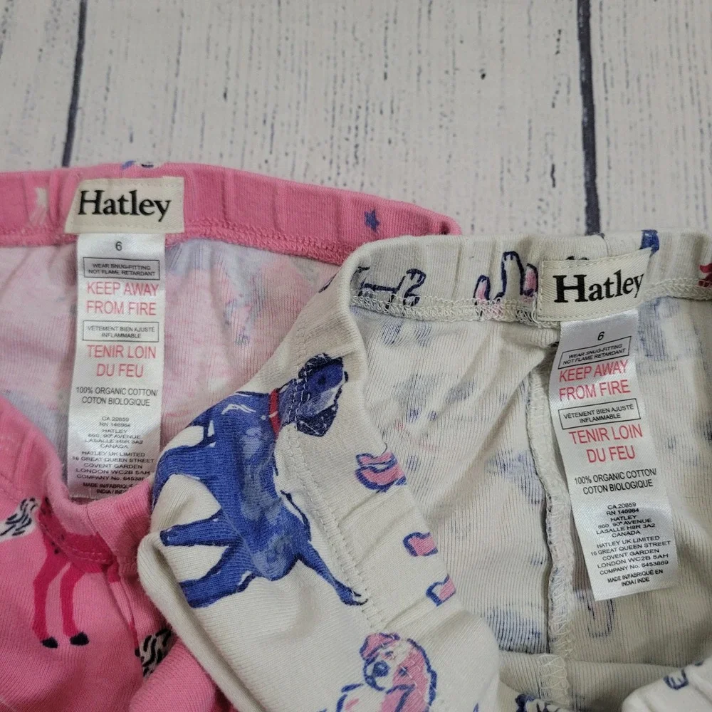 Hatley Size 6 Pajama Set Bundle Girls Pink Unicorn Blue Dog Organic Cotton‎ 2pk
